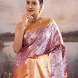 Mountbatten Pink Kanjivaram Tissue Saree With Avian Design
