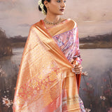 Mountbatten Pink Kanjivaram Tissue Saree With Avian Design