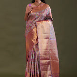 Persian Pink Kanjivaram Tissue Saree With Traditional Border