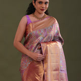 Persian Pink Kanjivaram Tissue Saree With Traditional Border