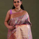 Persian Pink Kanjivaram Tissue Saree With Traditional Border