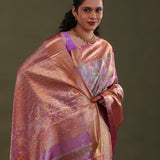 Persian Pink Kanjivaram Tissue Saree With Traditional Border