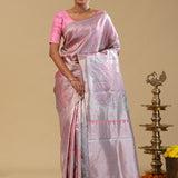 Soft Pink Kanjivaram Tissue Saree With Floral Design