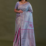 Bluish Gray Kanjivaram Tissue Designer Saree