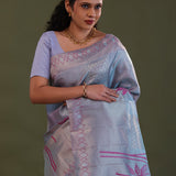 Bluish Gray Kanjivaram Tissue Designer Saree