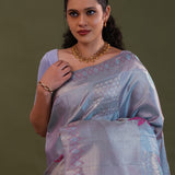 Bluish Gray Kanjivaram Tissue Designer Saree