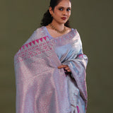 Bluish Gray Kanjivaram Tissue Designer Saree