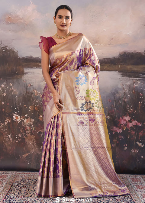 <img> Purple Kanjivaram Tissue Saree With Diamond Design