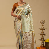 Light Brown Kanjivaram Tissue Designer Saree With Open Border