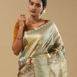 Light Brown Kanjivaram Tissue Designer Saree With Open Border