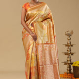Golden Kanjivaram Tissue Designer Saree With Open Border