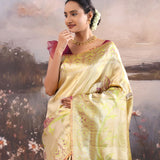 Light Gold Kanjivaram Tissue Saree With Designer Border