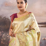 Light Gold Kanjivaram Tissue Saree With Designer Border