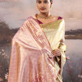 Light Gold Kanjivaram Tissue Saree With Designer Border