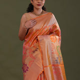 Orange Kanjivaram Tissue Saree With Meenakari Design