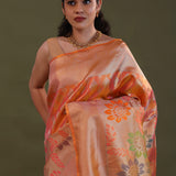 Orange Kanjivaram Tissue Saree With Meenakari Design