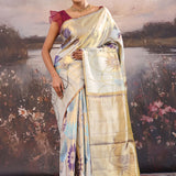 Dull Gold Kanjivaram Tissue Designer Saree With Open Border