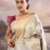 Dull Gold Kanjivaram Tissue Designer Saree With Open Border