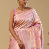 Soft Pink Kanjivaram Tissue Designer Saree With Open Border