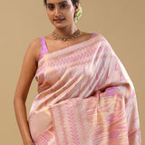 Soft Pink Kanjivaram Tissue Designer Saree With Open Border