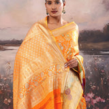 Pumpkin Orange Kanjivaram Tissue Saree With Meenakari Border