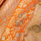 Pumpkin Orange Kanjivaram Tissue Saree With Meenakari Border