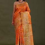 Vibrant Orange Kanjivaram Silk Saree With Meenakari Border