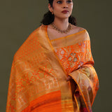 Vibrant Orange Kanjivaram Silk Saree With Meenakari Border