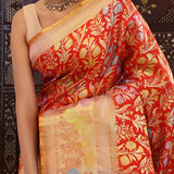 Red Kanjivaram Silk Saree With Floral Design