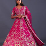 Royal Bright Pink Raw Silk Embroidered Lehenga Set