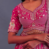 Royal Bright Pink Raw Silk Embroidered Lehenga Set