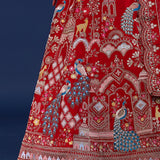 Cherry Red Raw Silk Zardosi Embroidered Lehenga Set