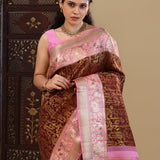 Dark Brown Kanjivaram Silk Saree With Contrast Border