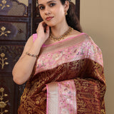 Dark Brown Kanjivaram Silk Saree With Contrast Border