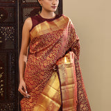 Maroon Oak Kanjivaram Silk Saree With Leaf Jaal
