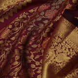 Maroon Oak Kanjivaram Silk Saree With Leaf Jaal