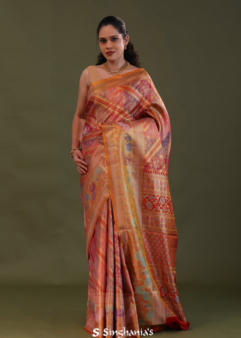<img> Multi-Color Kanjivaram Tissue Saree With Rangkat Pattern