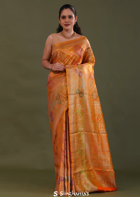 <img> Orange Kanjivaram Tissue Saree With Rangkat Pattern