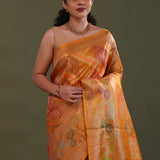 Orange Kanjivaram Tissue Saree With Rangkat Pattern