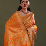 Orange Kanjivaram Tissue Saree With Rangkat Pattern