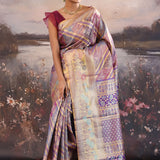 Multi-Color Kanjivaram Tissue Saree With Leheriya Pattern