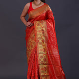 Red Kanjivaram Silk Saree With Tissue Border