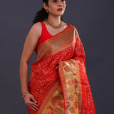 Red Kanjivaram Silk Saree With Tissue Border