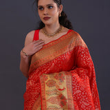 Red Kanjivaram Silk Saree With Tissue Border