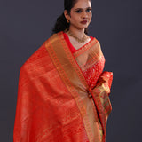 Red Kanjivaram Silk Saree With Tissue Border