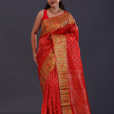 Vibrant Red Kanjivaram Silk Saree With Tissue Border