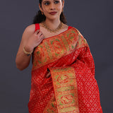 Vibrant Red Kanjivaram Silk Saree With Tissue Border