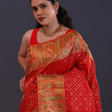 Vibrant Red Kanjivaram Silk Saree With Tissue Border