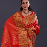 Vibrant Red Kanjivaram Silk Saree With Tissue Border