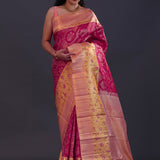 Purple Red Kanjivaram Silk Saree With Tissue Border